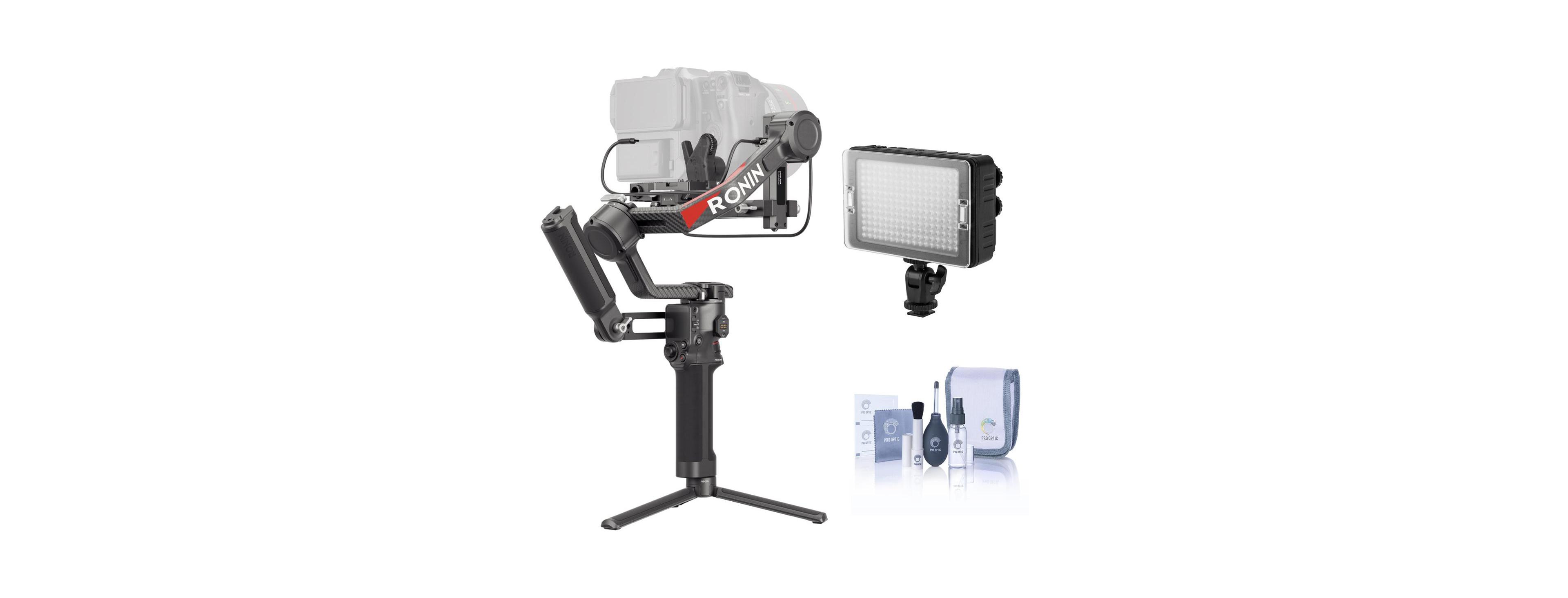 Dji Rs 4 Pro 3-Axis Handheld Gimbal Stabilizer Combo, Bundle with On-Camera Led Light and Cleaning Kit