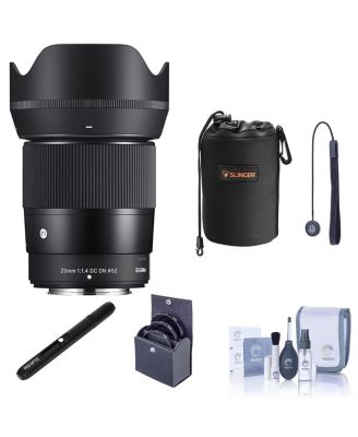 23mm f/1.4 DC DN Contemporary Lens for Fujifilm X, Black, Bundle with 52mm Filter Kit, Neoprene Lens Pouch, Lens Pen Lens Cleaner, Cleaning Kit,