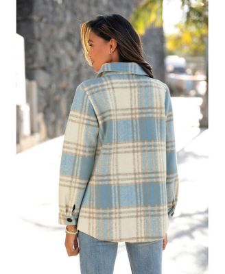Women's Plaid Shirt Jacket Stylish Button-Up Lightweight Outerwear