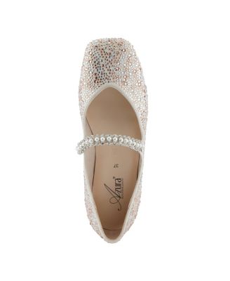 Women's Kailyn Jeweled Slip-On Flats with Crystal-Encrusted Upper, Stretch Strap with Pearls, Cushioned Insole, Slip-Resistant Rubber Outsole
