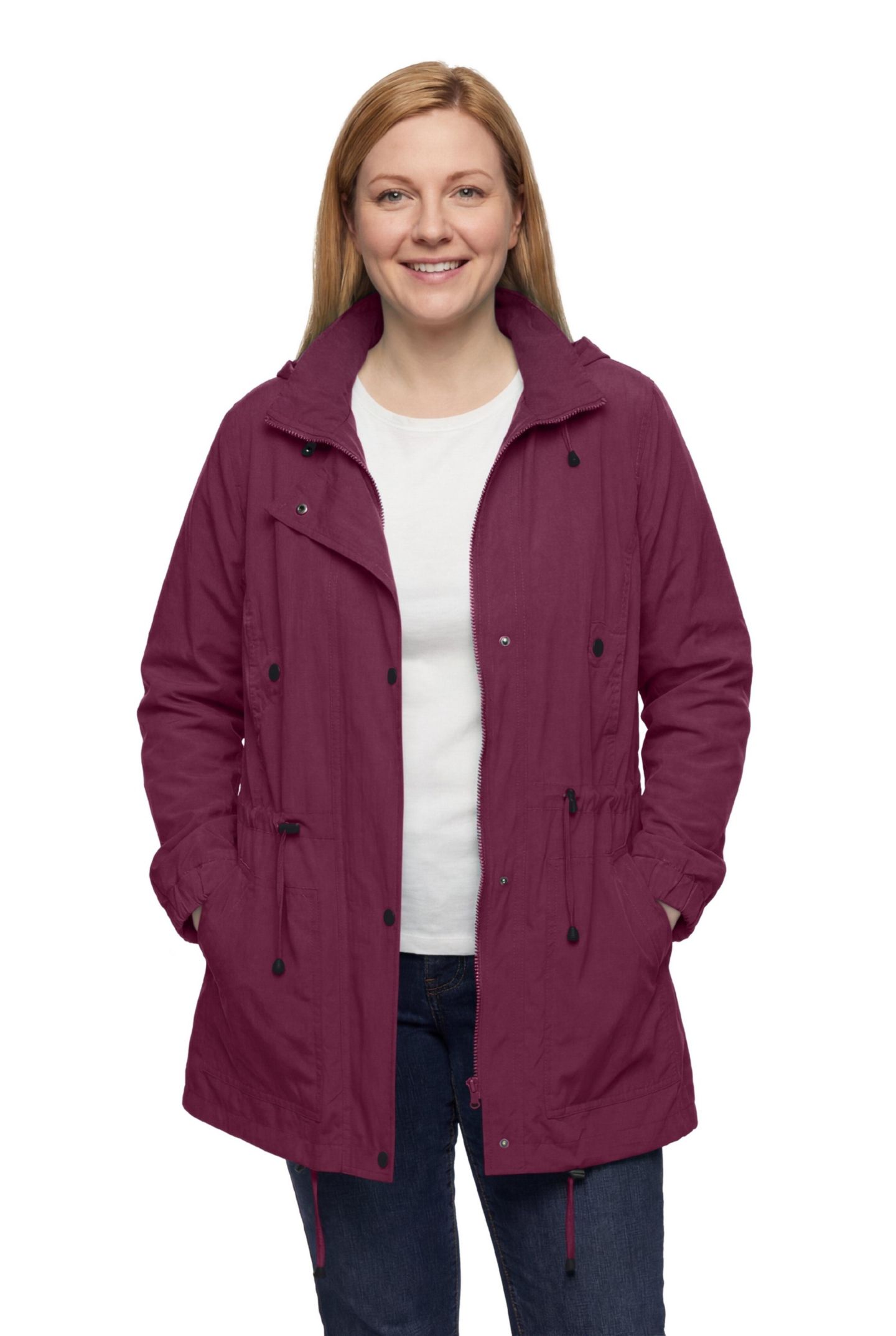 Женская куртка Woman Within Plus Size Within Taslon Anorak with Removable Fleece Lining, цвет: Глубокий бордово-красный — фото 1