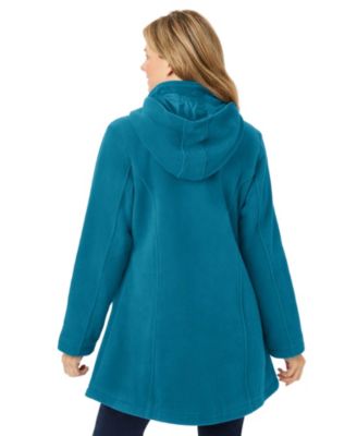 Plus Size Hooded A-Line Fleece Coat