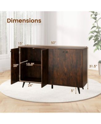 Buffet Sideboard Mid Century Modern 4-Door Storage Cabinet 50" Accent Cabinet