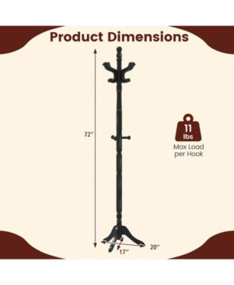 Solid Rubber Wood Coat Rack with 3 Adjustable Heights and 11 Hooks for Hallway