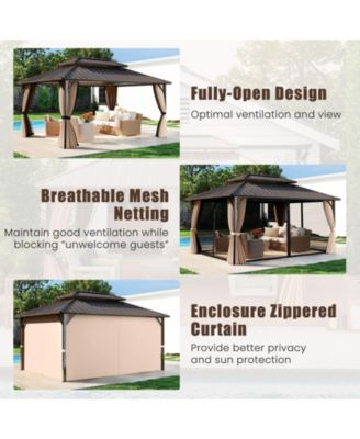 16 x 12 FT Hardtop Gazebo with Netting Heavy-Duty Double-Roof Galvanized Metal Top
