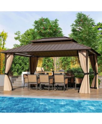 16 x 12 FT Hardtop Gazebo with Netting Heavy-Duty Double-Roof Galvanized Metal Top