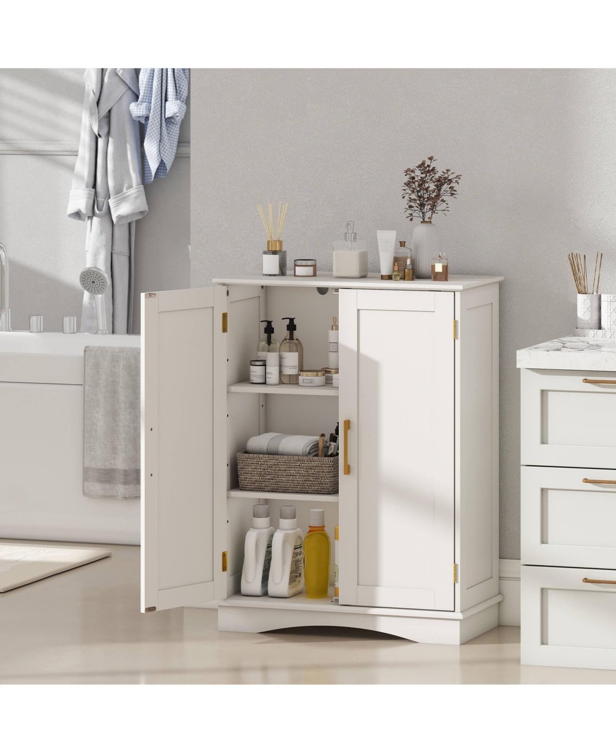 Costway Floor Storage Cabinet Modern Storage Organizer with Adjustable Shelves &2 Doors