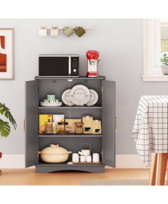 Floor Storage Cabinet Modern Storage Organizer with Adjustable Shelves &2 Doors