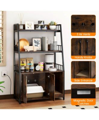 Cat Litter Box Enclosure with Storage Shelves Scratching Pad Charging Station