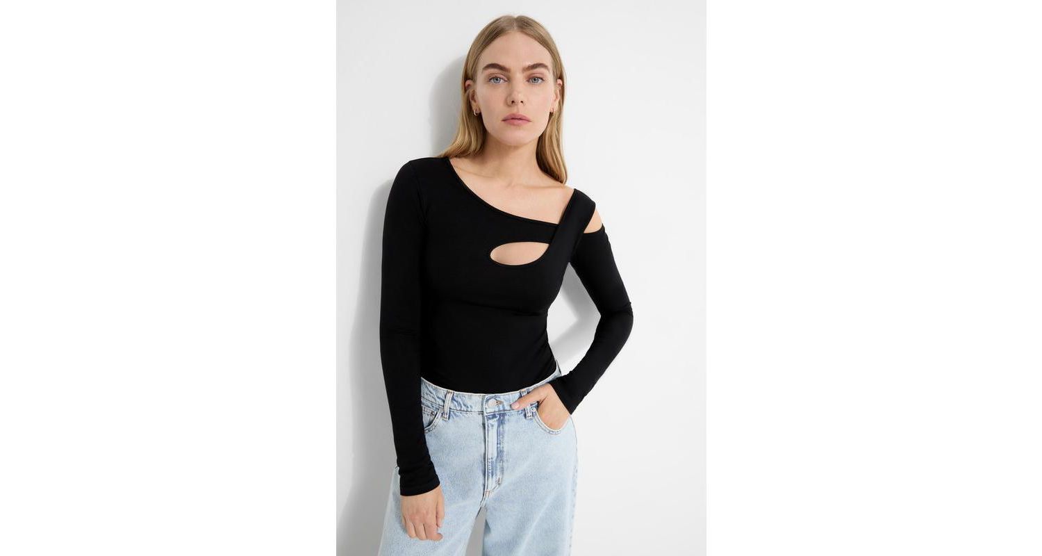 Women's Lotte Long-Sleeve Jersey Top with Front and Back Oval Cutouts