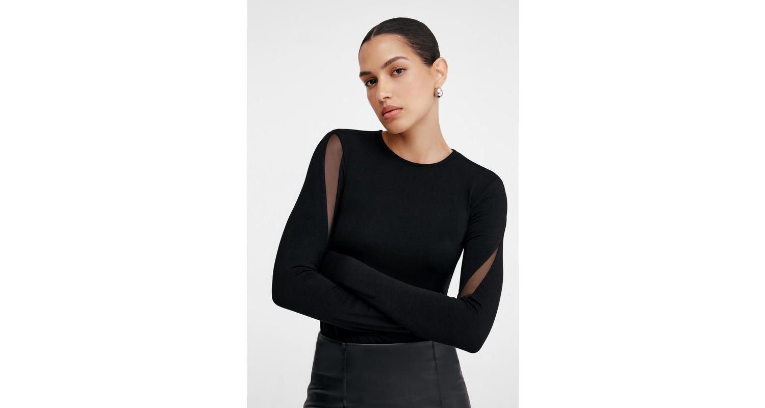 Women's Alley Crew-Neck Jersey Top with Mesh-Detail Sleeves