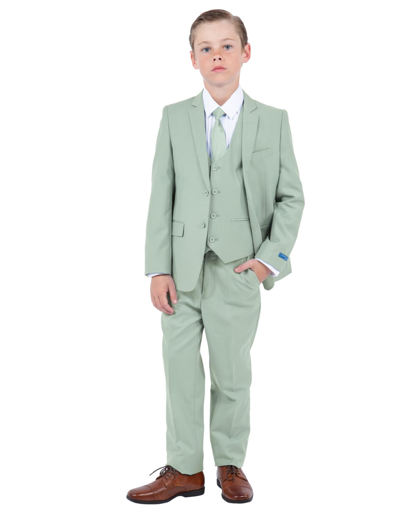 Комплект Perry Ellis 5 Piece Sage Pastel Suit, Vest, Pants, Shirt and Tie Set для мальчиков, цвет: Шалфейный — фото 1