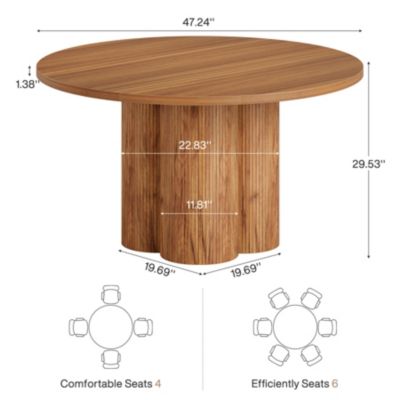 47-Inch Fluted Farmhouse Round Dining Room Table for 4-6 Kitchen Use