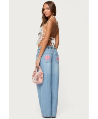 Women's Mirra Embroidered Flower Low Rise Jeans