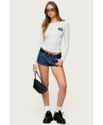 Womens 46 Ribbed Henley Top