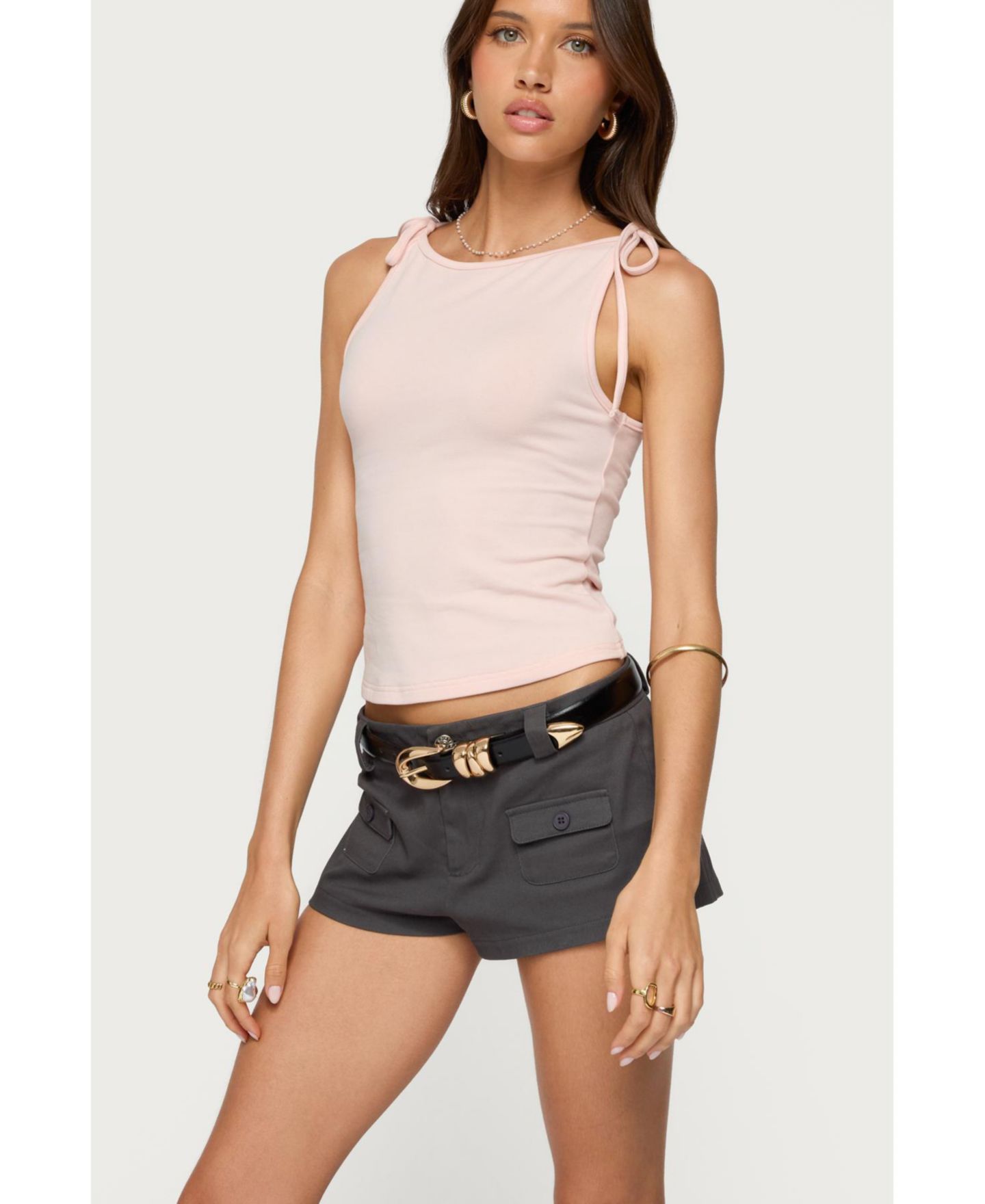 Женский топ Edikted Chrissy Tie Strap Tank Top, цвет: Светлый розовый — фото 4