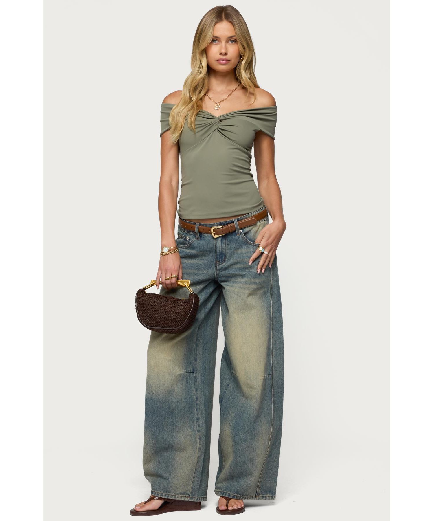 Womens Twisted Front Off Shoulder Top