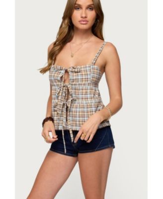 Women's Mirena Tie Front Plaid Top