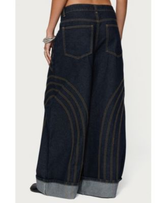 Women's Cuffed Low Rise Wide Leg Jeans