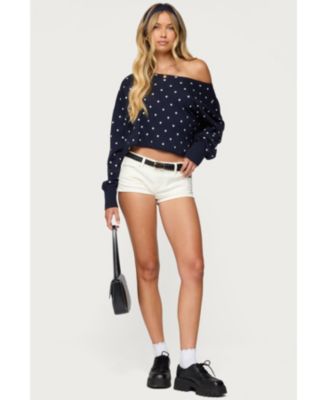 Women's Oversized Off Shoulder Polka Dot Sweater
