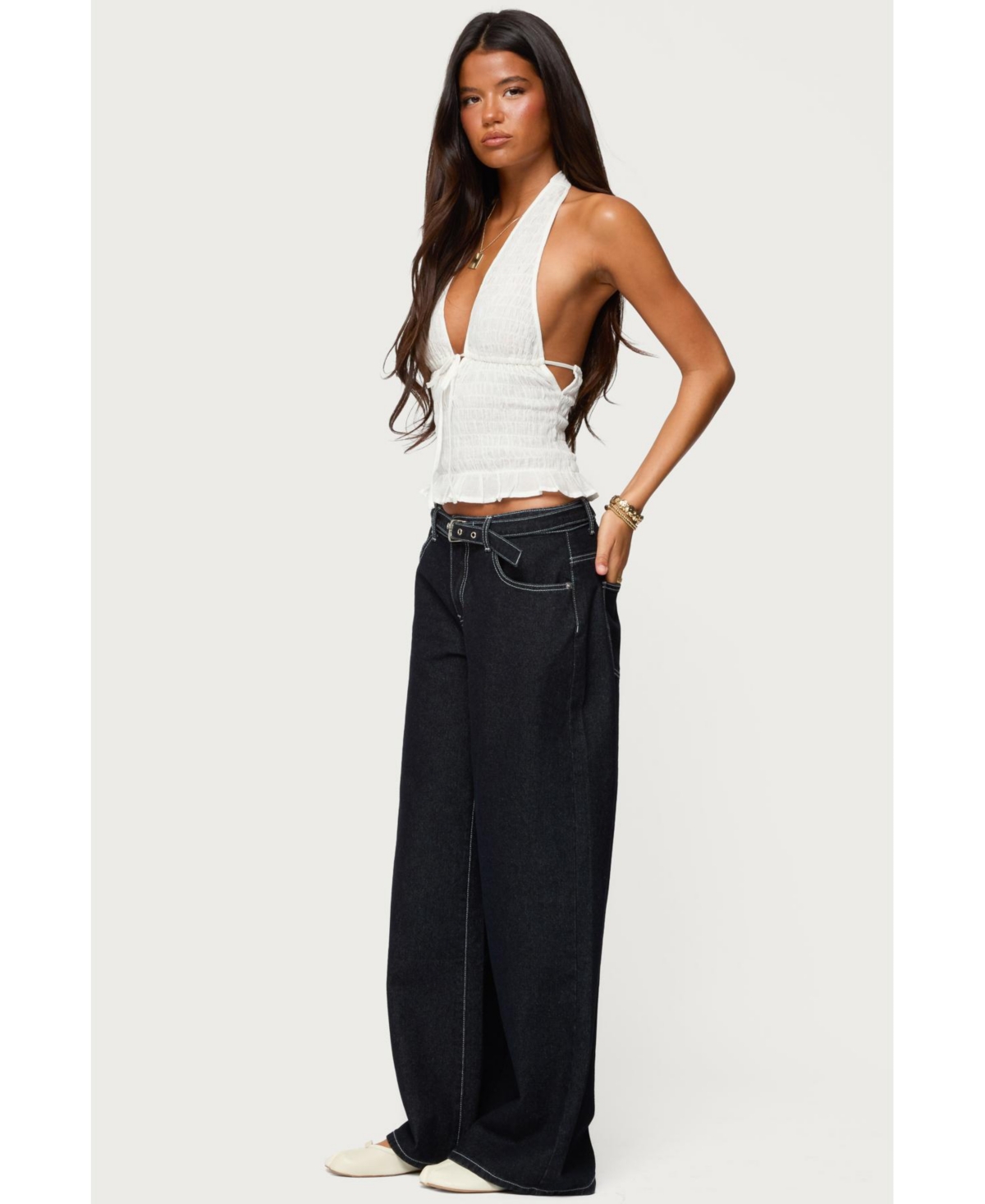 Edikted Women's Karah Belt Low Rise Jeans