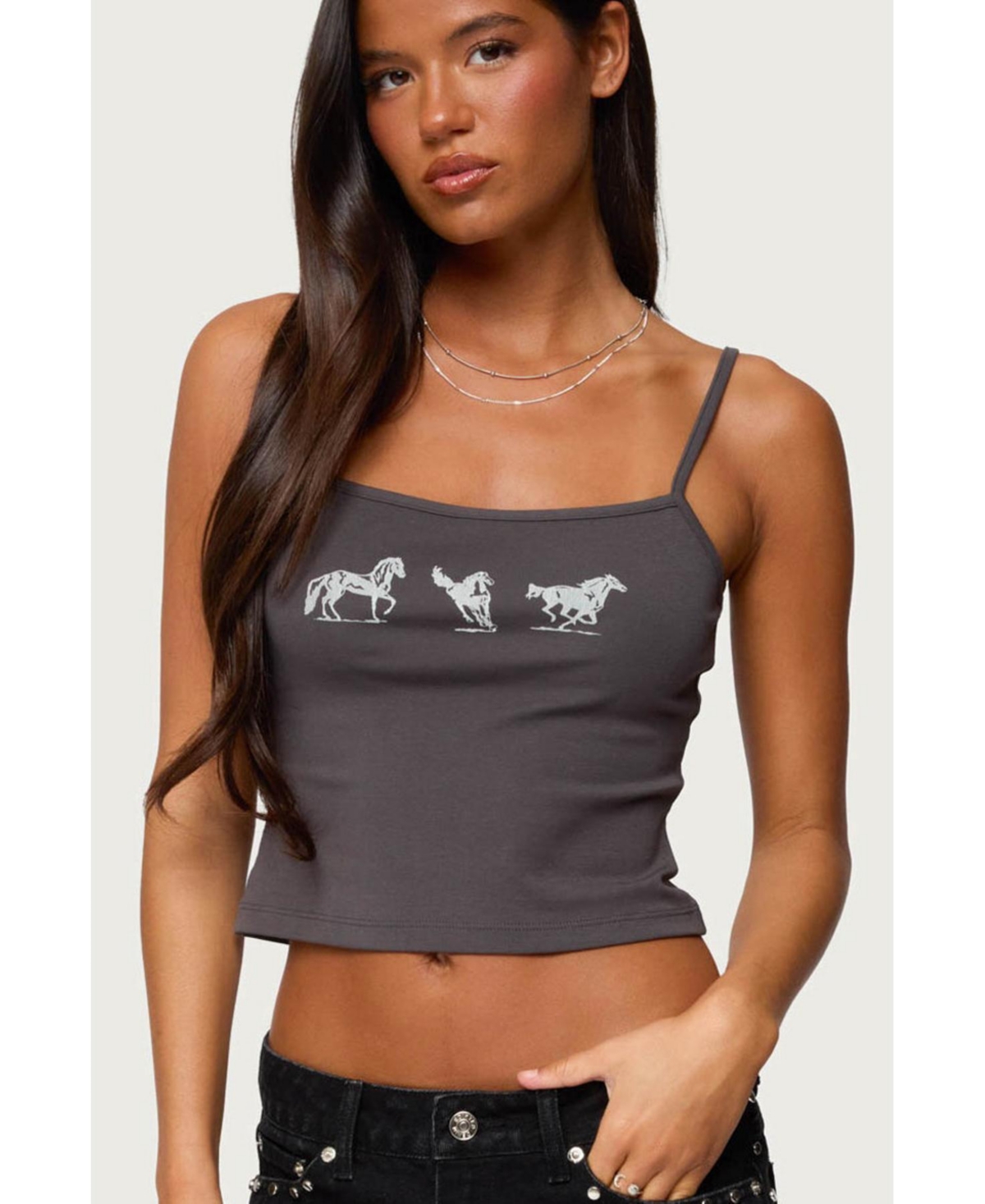 Edikted Womens Wild Horses Graphic Tank Top