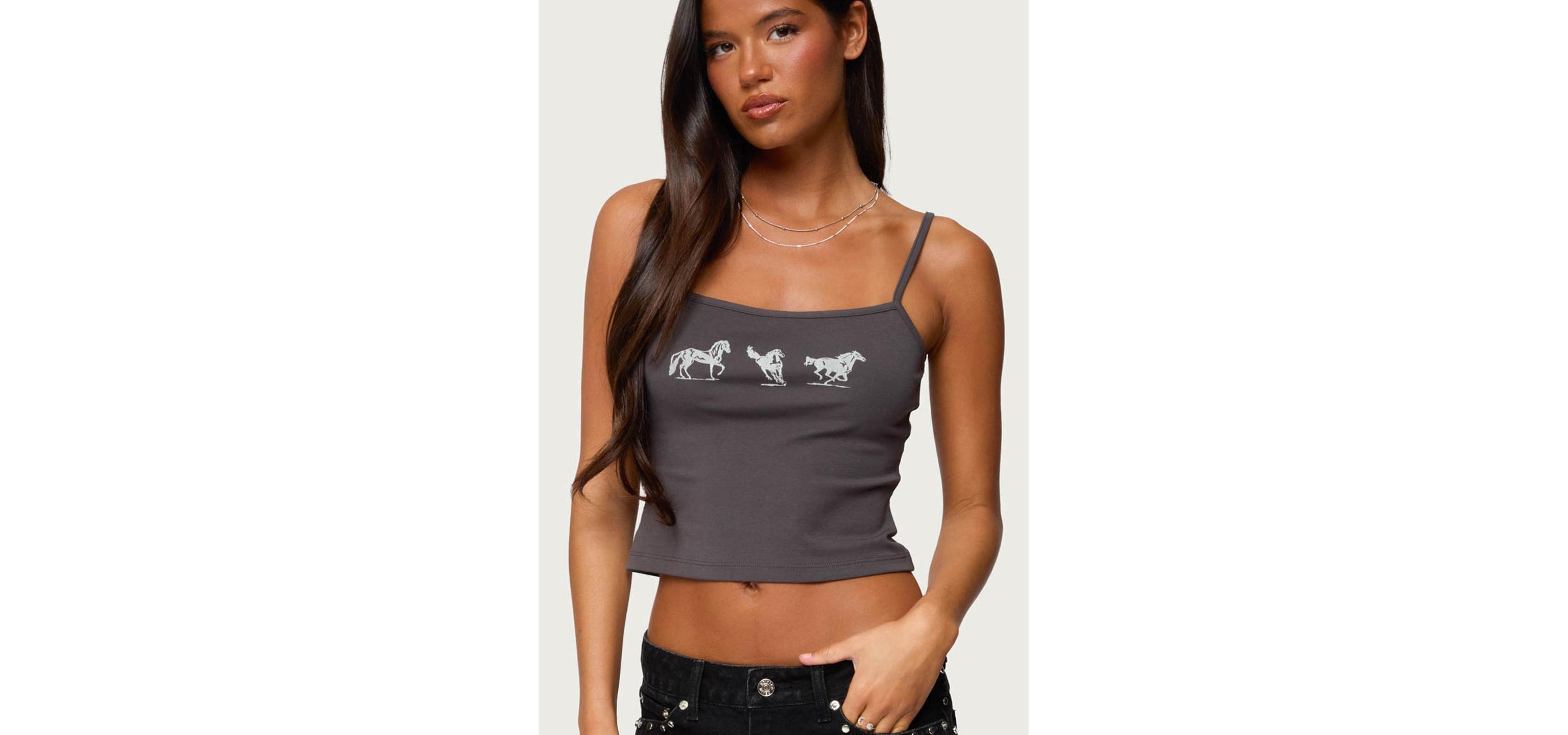 Edikted Womens Wild Horses Graphic Tank Top