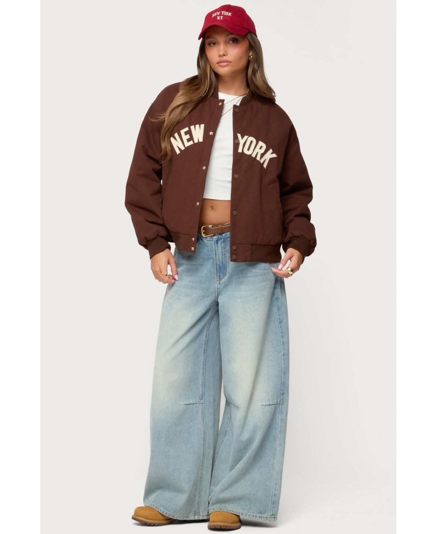 Женская куртка Edikted Big Apple Oversized Bomber, цвет: Коричневый — фото 4