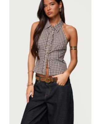 Women's Imrie Plaid Collared Halter Top