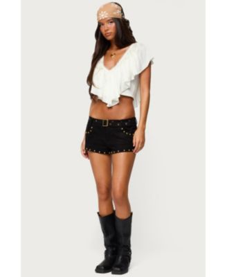 Womens Deena Ruffled V Neck Top