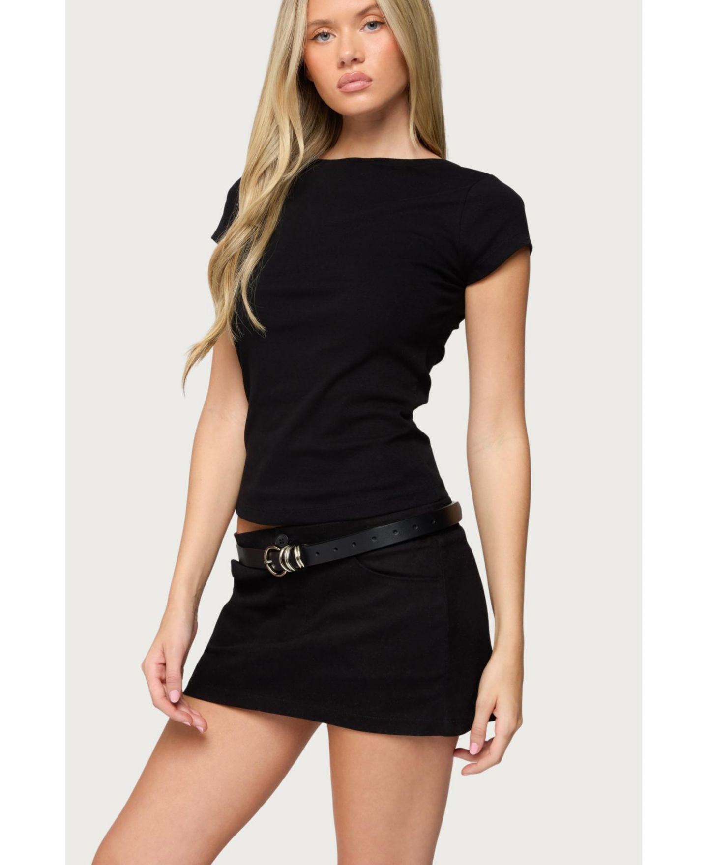 Женская футболка Edikted Oliana Ribbed Boat Neck T, цвет: Чёрный — фото 5