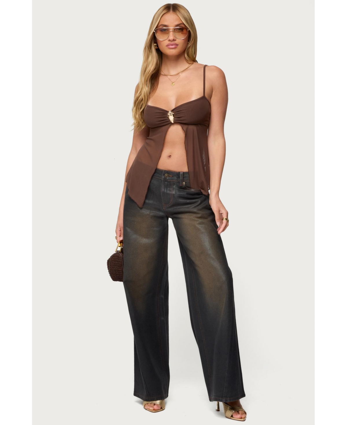 Edikted Women's Reeve Split Front Sheer Mesh Top