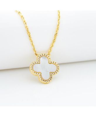 Mother of Pearl Flower Solitaire Pendant with CZ Surround