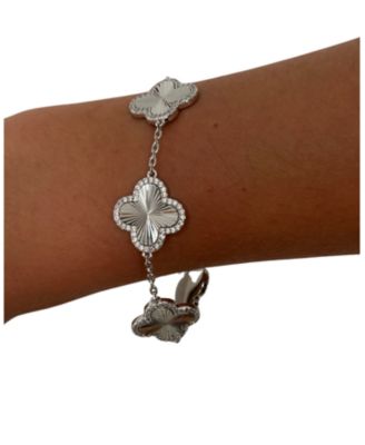 Rhodium Plated Five Station Flower Bracelet