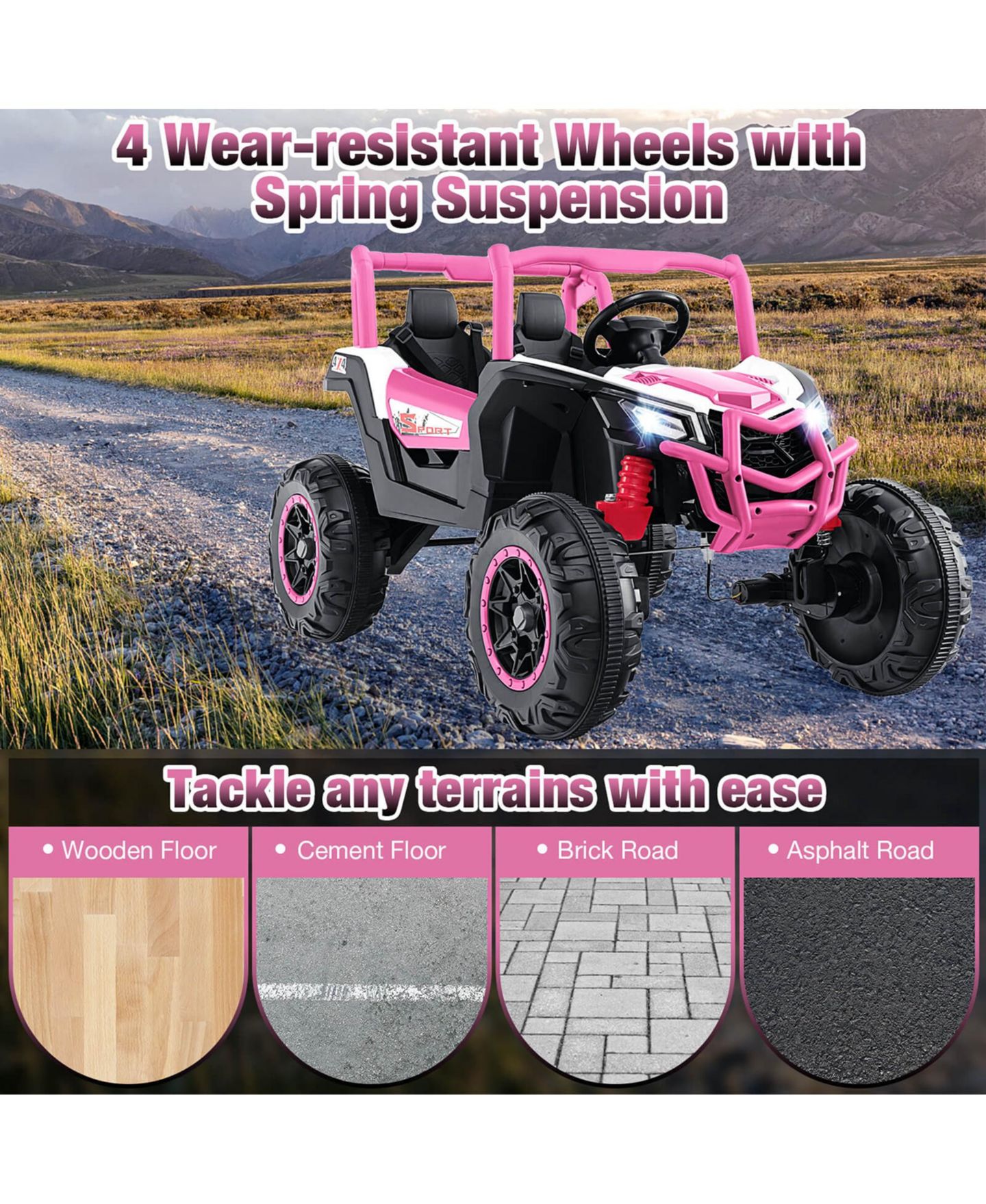 Детская игрушка Costway 24V 2-Seater Remote Control Ride-On UTV, от 3 лет, цвет: Розовый — фото 10