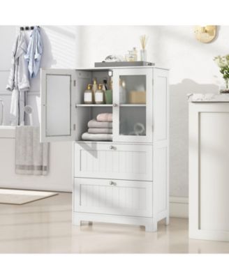 Bathroom Floor Storage Cabinet Freestanding Cupboard Pantry w/ 2 Drawers