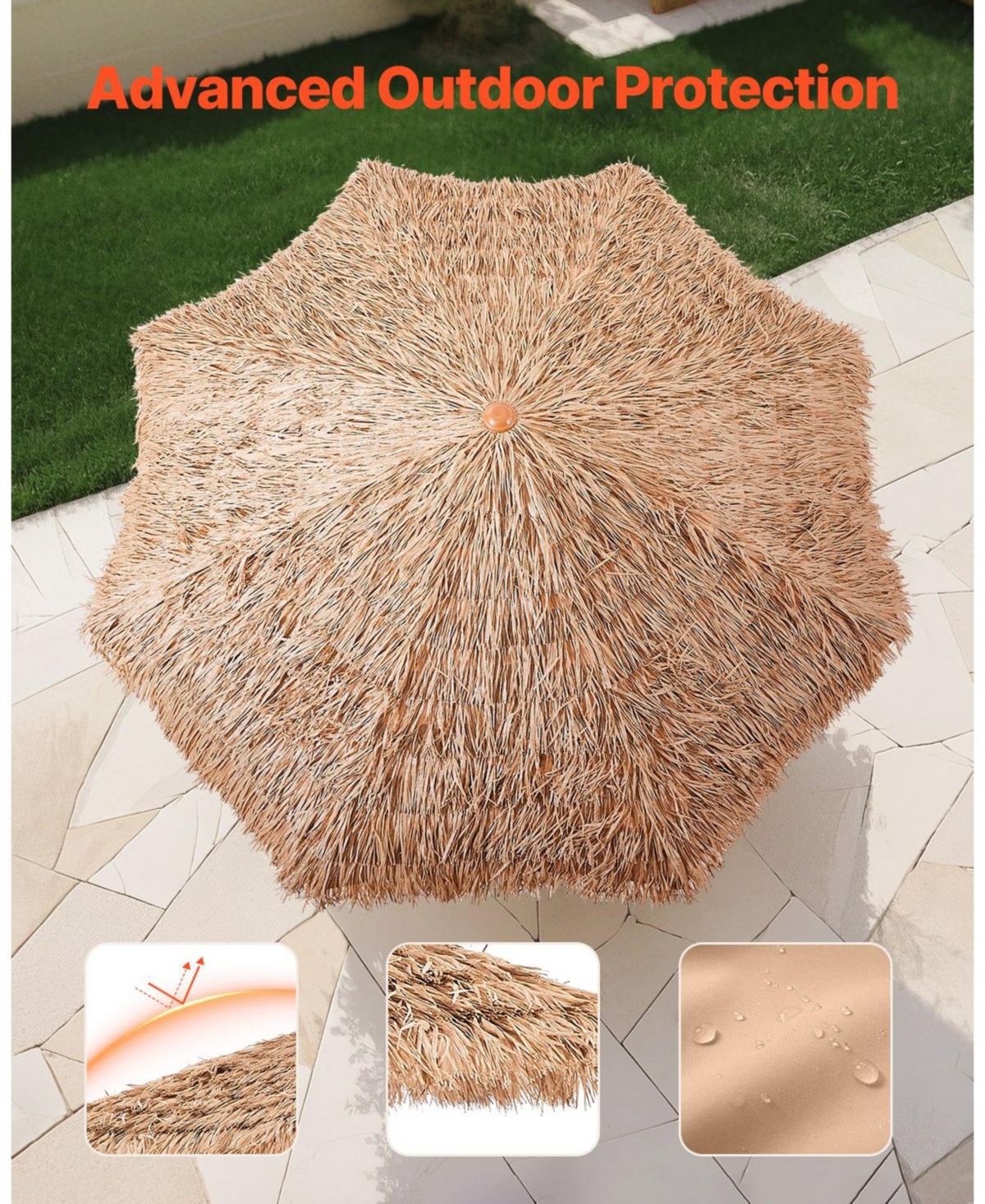 Slickblue Tiki Thatched Patio Umbrella for Poolside Garden or Beach Shade