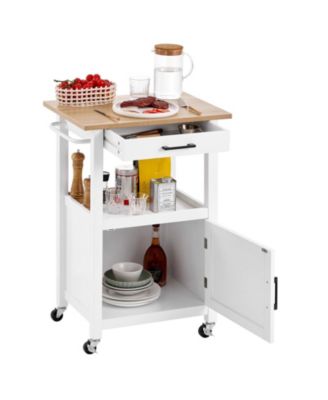 Kitchen Island Cart with Rolling Storage Table and Single Door Cabinet