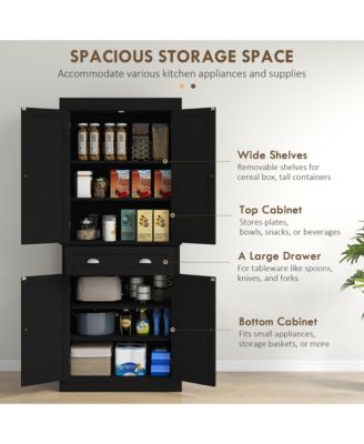 Kitchen Storage Cabinet with Doors and Shelves for Pantry and Dining Room Organization