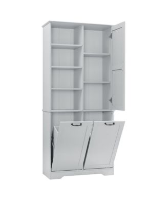 Bathroom Storage Cabinet with Doors Drawers Tilt-Out Laundry Hamper and Adjustable Shelves