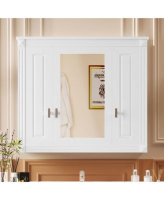 1Pc MDF & Iron Mirrored Door, 4 Shelves & Wall-Mounted Design Medicine Cabinet