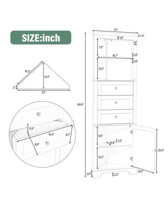 Triangle Tall Cabinet with 3 Drawers and Adjustable Shelves for Bathroom and Kitchen