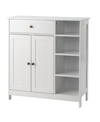 Double-Door Bathroom Cabinet with Adjustable Panels, Drawer, and Side Shelves