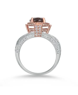 Suzy Levian Two-Tone Sterling Silver Oval Cut Center Topaz Cocktail Milano Ring