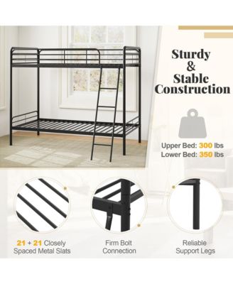 Twin Over Twin Bunk Bed Heavy Duty Metal Bunk Bed w/ Ladder Safety Guardrails