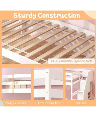 Twin Size Wooden Bunk Bed w/ Trundle Storage Stairs Convertible