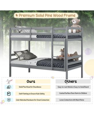 Twin Over Twin Wood Bunk Beds W/Ladder & Safety Rail Pine Wood Bunk Bed