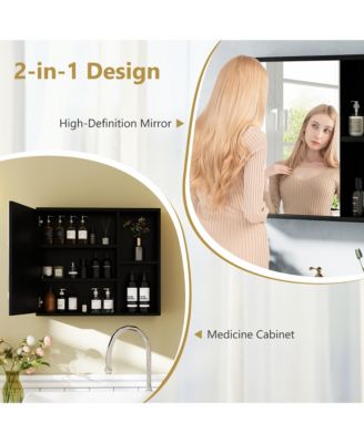 25" Engineered Wood, Silver Mirror Wall Mounted Storage Organizer w/ Single Mirror Door Bathroom Medicine Cabinet