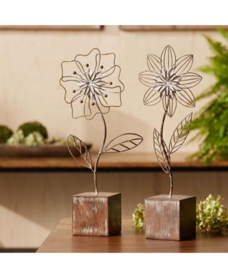 Set of 2 Metal Floral Decor Pieces for Stylish Home Accents