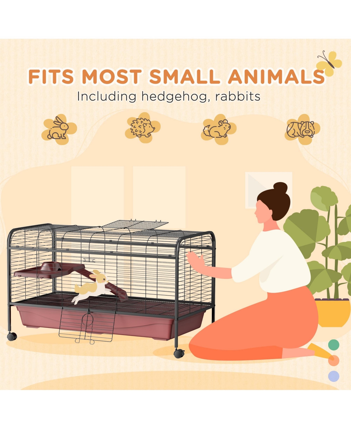 PawHut 48" L Small Animal Cage Rabbit Hutch with Feeder